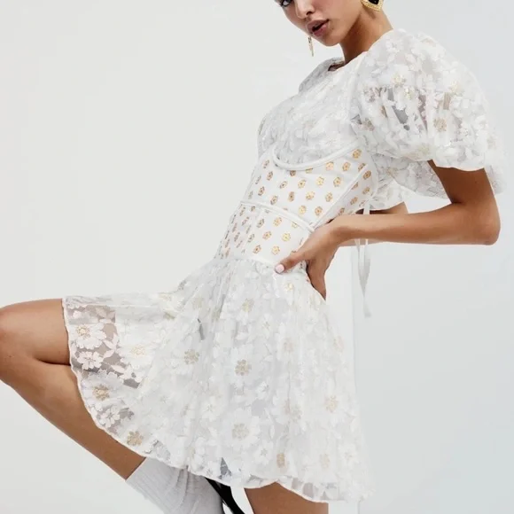 For Love And Lemons | Dresses | For Love And Lemons Lupita Lace White Gold  Dress Size Xs | Poshmark